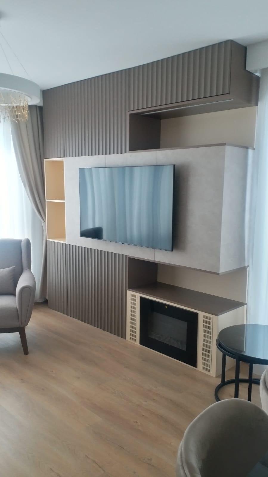 Modern wall unit with fireplace and open shelving